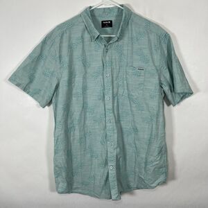 Hurley Short Sleeve Button Down Shirt Mens Size Large Light Blue Pineapple AOP
